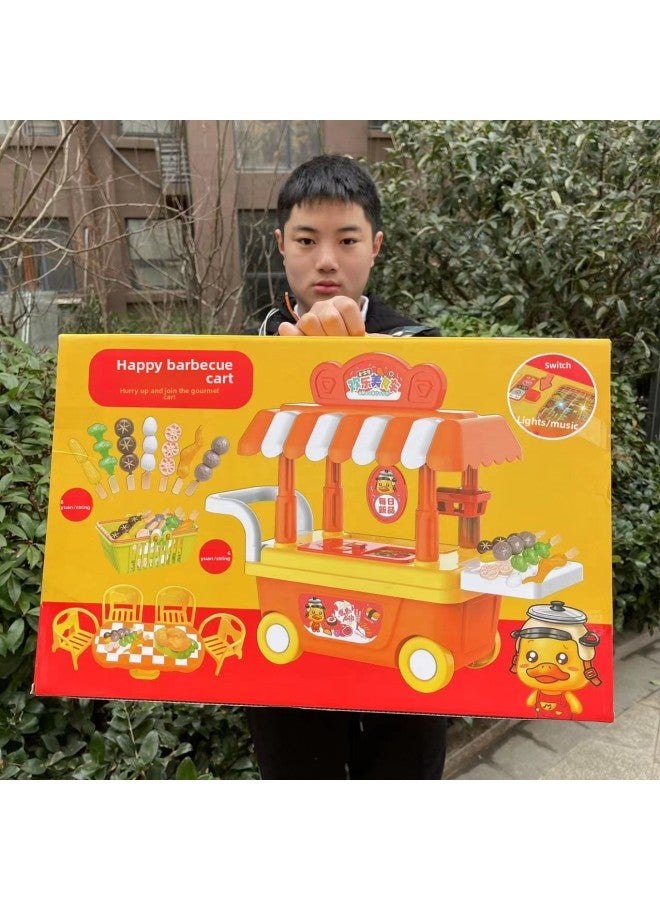 52cm Portable Gift Box Happy Barbecue Car Play House Toys Light Music Children's Kitchen Toys-Color:M3301 Barbecue Car - Image 4