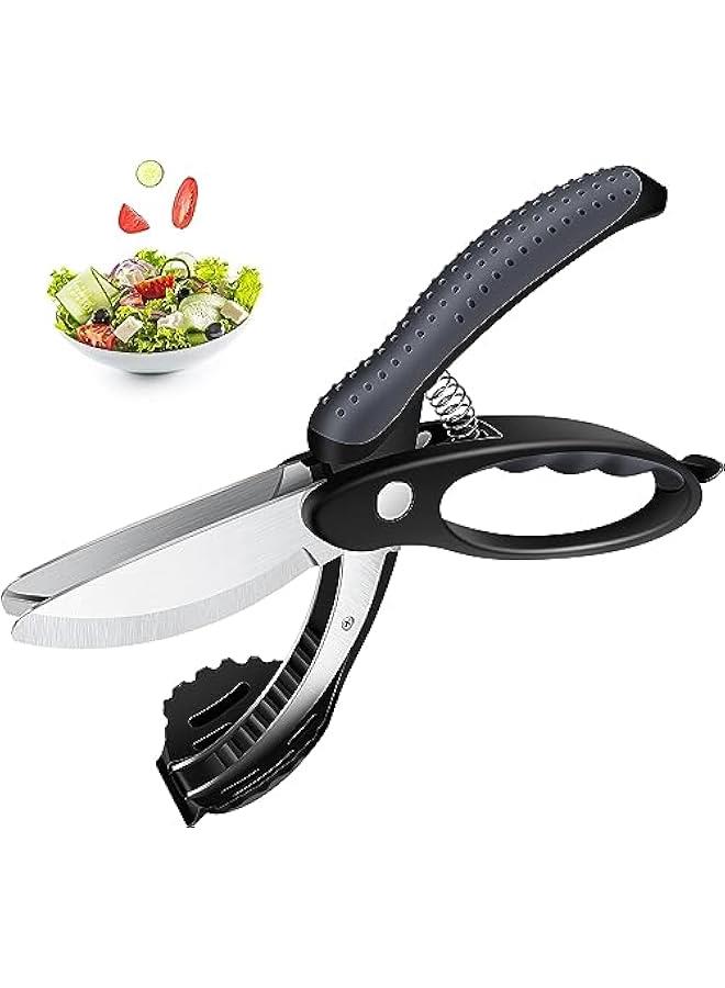 BWSJ Salad Scissors for Chopped SaladStainless Steel Vegetable Slicer and Fruit CutterHeavy Duty Kitchen Salad Scissors Multifunction Double Blade Salad Cutting Tool  - Image 1
