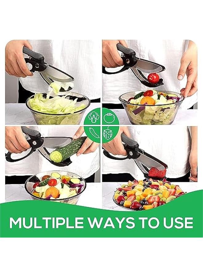 BWSJ Salad Scissors for Chopped SaladStainless Steel Vegetable Slicer and Fruit CutterHeavy Duty Kitchen Salad Scissors Multifunction Double Blade Salad Cutting Tool  - Image 3