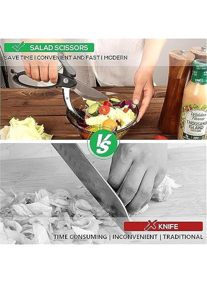 BWSJ Salad Scissors for Chopped SaladStainless Steel Vegetable Slicer and Fruit CutterHeavy Duty Kitchen Salad Scissors Multifunction Double Blade Salad Cutting Tool  - Image 4
