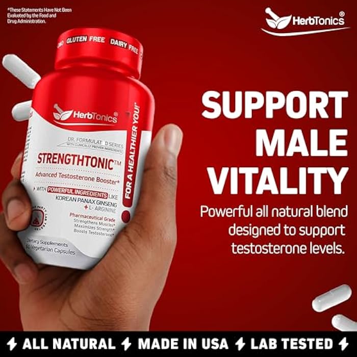 Herbtonics Testosterone Support Supplement for Men - Korean Panax Ginseng & Tribulus Terrestris - Supports Healthy Energy, Strength & Stamina - 60 Vegan Capsules - Image 2