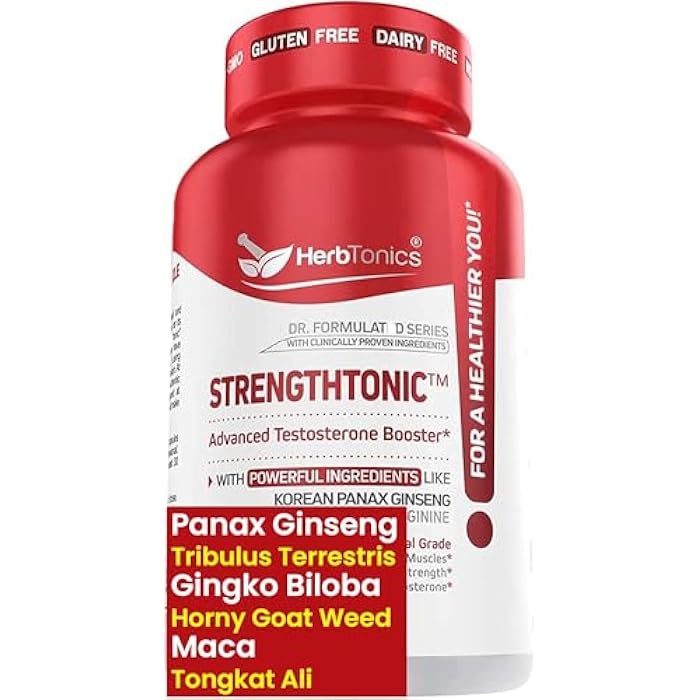 Herbtonics Testosterone Support Supplement for Men - Korean Panax Ginseng & Tribulus Terrestris - Supports Healthy Energy, Strength & Stamina - 60 Vegan Capsules - Image 1