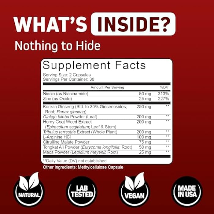 Herbtonics Testosterone Support Supplement for Men - Korean Panax Ginseng & Tribulus Terrestris - Supports Healthy Energy, Strength & Stamina - 60 Vegan Capsules - Image 5