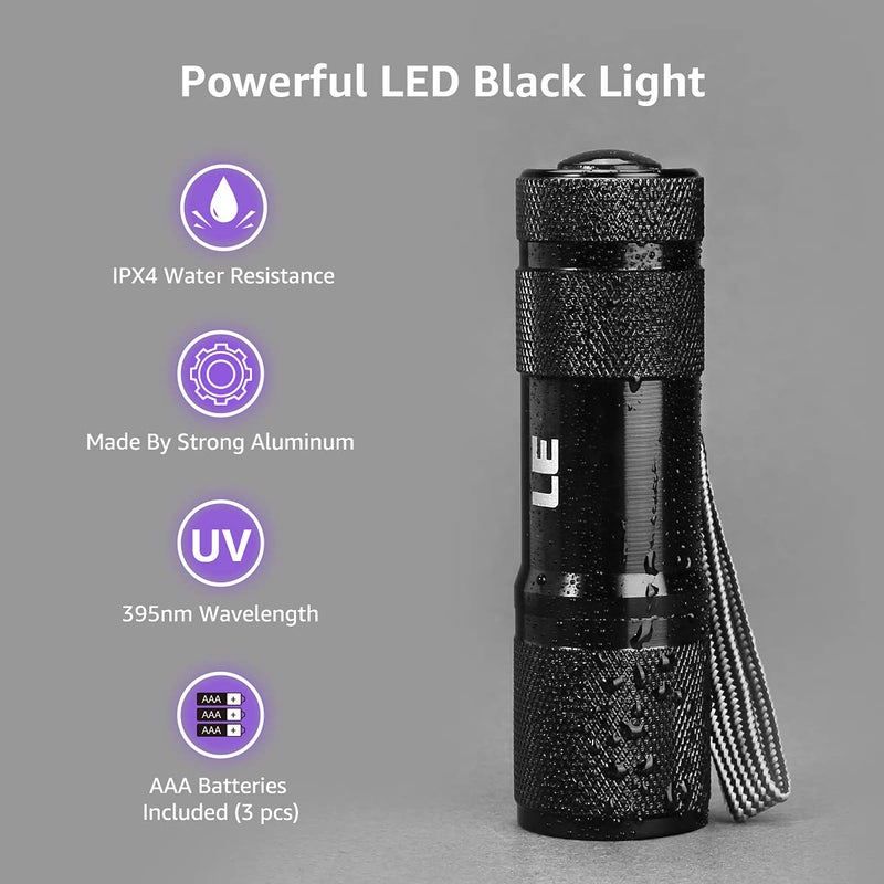 Lighting EVER Black Light Flashlight, Small UV Lights 395nm, Portable Ultraviolet Light Detector for Invisible Ink Pens, Dog Cat Pet Urine Stain, AAA Batteries Included - Image 3