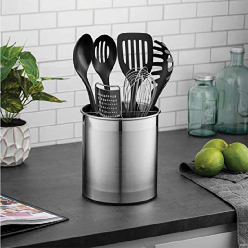 Yuandidu Extra Large Stainless Steel Kitchen Cutlery Holder 360° Rotating Utensil Container Weighted Base for Stability Utensil Pot with Removable Divider Easy Cleaning - Image 2