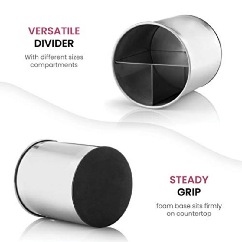 Yuandidu Extra Large Stainless Steel Kitchen Cutlery Holder 360° Rotating Utensil Container Weighted Base for Stability Utensil Pot with Removable Divider Easy Cleaning - Image 4