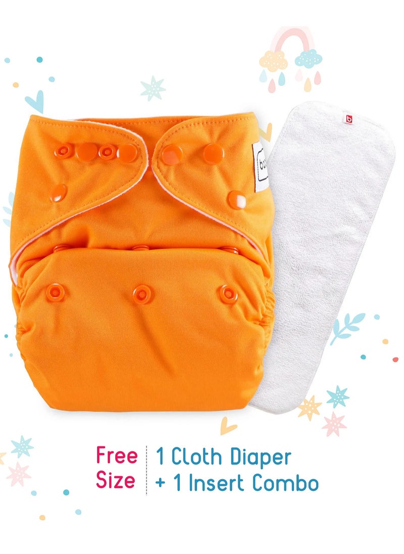 babyhug - Babyhug Soft Cotton Reusable Cloth Diaper with Insert, Free Size - Orange - Image 1