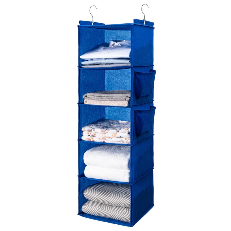 BOOMIBOO Hanging Closet Organize and Shelvesï¼Œ5-Hanging Shelf with 2 Side Pocketsï¼ŒStorage Foldable ï¼ˆBlueï¼‰ - Image 1