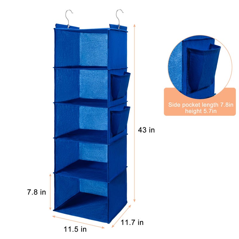 BOOMIBOO Hanging Closet Organize and Shelvesï¼Œ5-Hanging Shelf with 2 Side Pocketsï¼ŒStorage Foldable ï¼ˆBlueï¼‰ - Image 2
