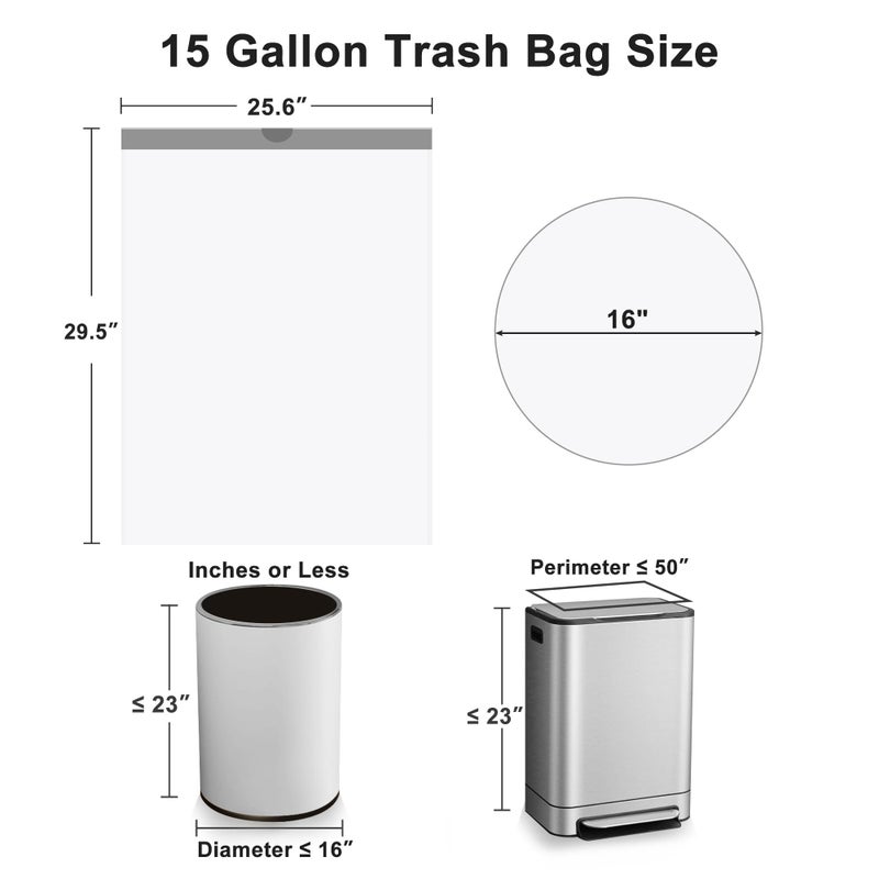 YUFDA 15 Gallon Trash Bags Drawstring,Tall Kitchen Trash Bags,50 Liter White Garbage Bags Kitchen,33 Count - Image 4