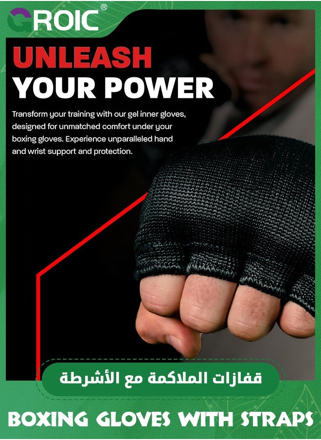 GROIC 1 Pair Padded Inner Gloves Training Gel Elastic Hand Wraps for Boxing Gloves Quick Wraps Men & Women Kickboxing Muay Thai MMA Bandages Fist Knuckle Wrist Wrap Protector Handwraps  - Image 3