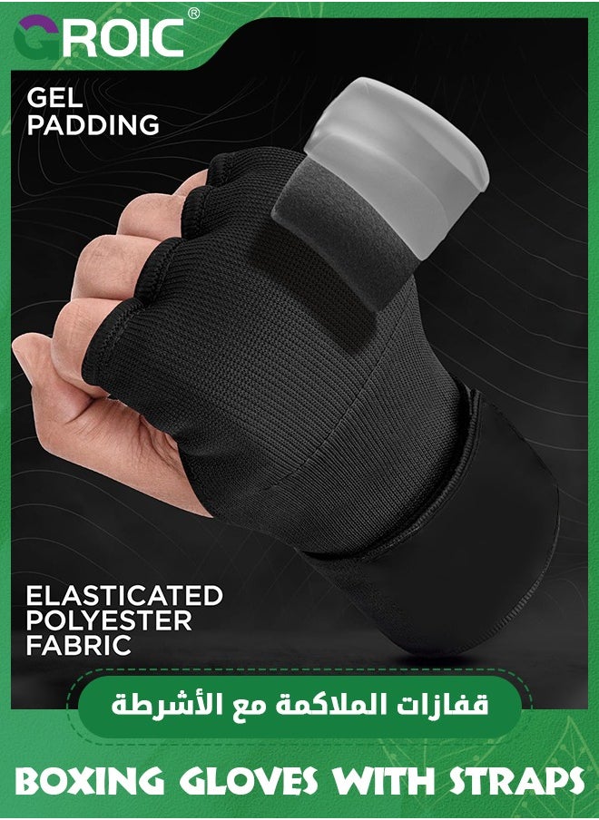 GROIC 1 Pair Padded Inner Gloves Training Gel Elastic Hand Wraps for Boxing Gloves Quick Wraps Men & Women Kickboxing Muay Thai MMA Bandages Fist Knuckle Wrist Wrap Protector Handwraps  - Image 2