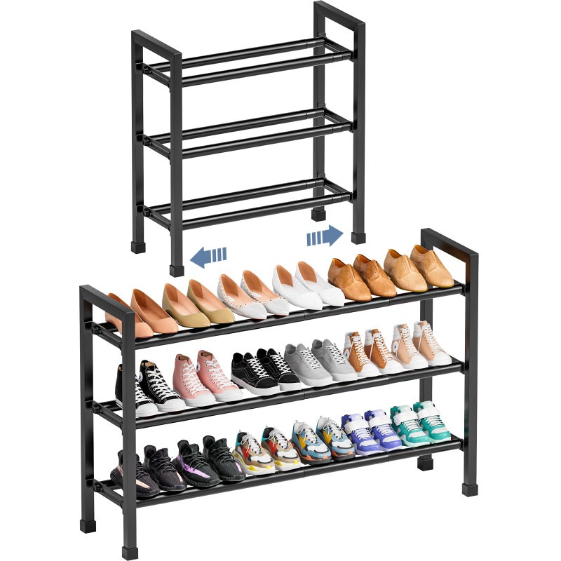 Mavivegue 19â€œ- 43â€ Adjustable Shoe Rack, 3 Adjustable Length, 3 Tier Expandable Shoe Rack for Closet, Entryway, Shoe Shelf, Black - Image 1