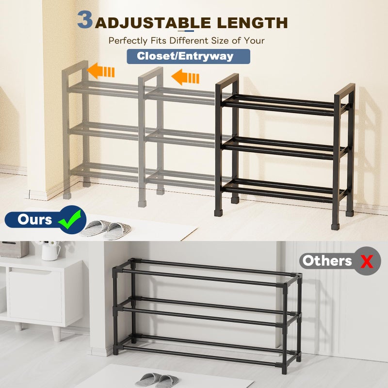 Mavivegue 19â€œ- 43â€ Adjustable Shoe Rack, 3 Adjustable Length, 3 Tier Expandable Shoe Rack for Closet, Entryway, Shoe Shelf, Black - Image 3