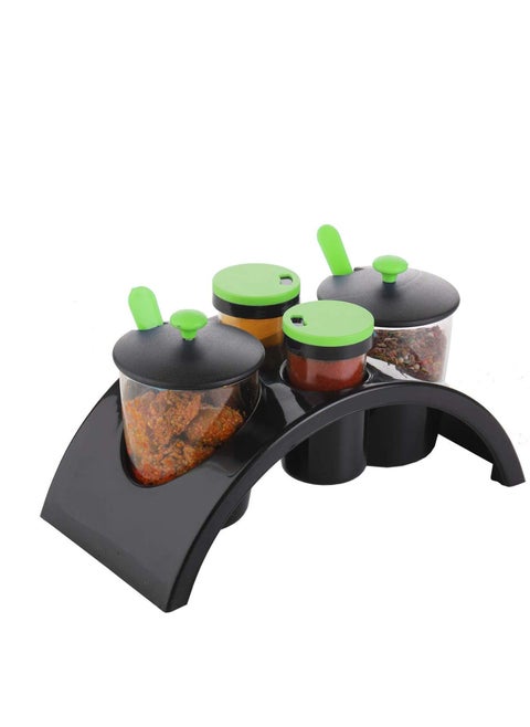 MIGORA Spice Rack Kitchenware Smart Plastic Spice and Pickle Jar Spice Jar Set Spice Jar Container Kitchen Spice Box Salt Jar with Spoons 4 Condiment Set Multicolor 1 Set