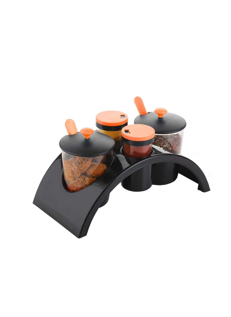 MIGORA Spice Rack Kitchenware Smart Plastic Spice and Pickle Jar Spice Jar Set Spice Jar Container Kitchen Spice Box Salt Jar with Spoons 4 Condiment Set Multicolor 1 Set