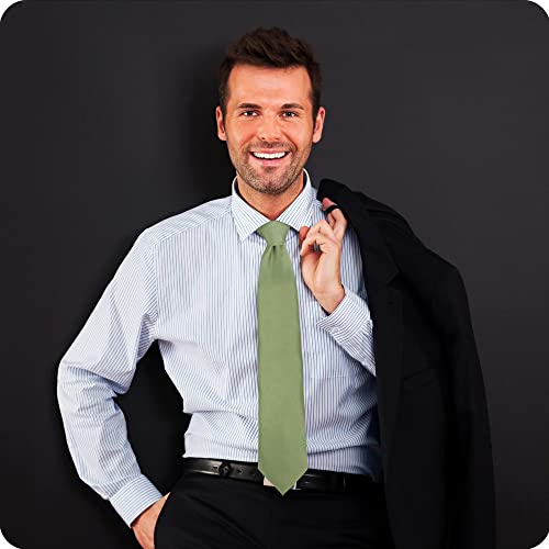 boxed-gifts UMO LORENZO Classic Necktie Sage Solid Color and Standard Fit Satin Finish for Men (Sage) - Image 3