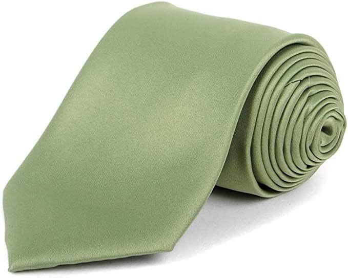 boxed-gifts UMO LORENZO Classic Necktie Sage Solid Color and Standard Fit Satin Finish for Men (Sage) - Image 1