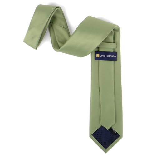 boxed-gifts UMO LORENZO Classic Necktie Sage Solid Color and Standard Fit Satin Finish for Men (Sage) - Image 4