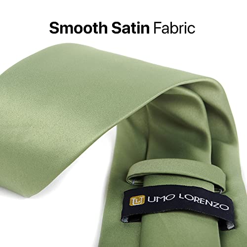 boxed-gifts UMO LORENZO Classic Necktie Sage Solid Color and Standard Fit Satin Finish for Men (Sage) - Image 5