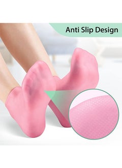 LENND 2 Pairs Silicone Moisturizing Socks Softening Dry Feet, Rough Skins & Anti Slip Aloe Socks for Dry  Feet Women, Calluses, Spa Gel Socks Foot Care After Pedicure  - Image 5
