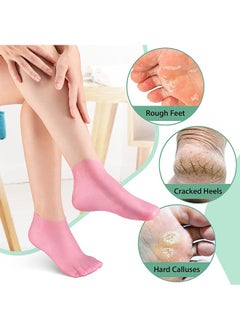 LENND 2 Pairs Silicone Moisturizing Socks Softening Dry Cracked Feet, Rough Skins & Anti Slip Aloe Socks for Dry Cracked Feet Women, Calluses, Spa Gel Socks Foot Care After Pedicure  - Image 2