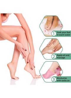 LENND 2 Pairs Silicone Moisturizing Socks Softening Dry Cracked Feet, Rough Skins & Anti Slip Aloe Socks for Dry Cracked Feet Women, Calluses, Spa Gel Socks Foot Care After Pedicure  - Image 3