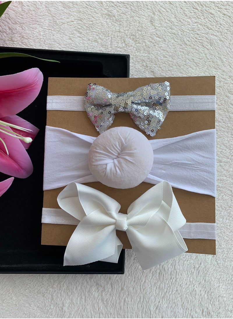 The Girl Cap The Girl Cap Elastic Baby Headband Stretchable Nylon Assorted Hairbands Hair Accessories for Baby - White  - Image 3