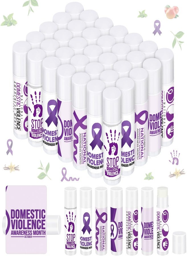 Sacubee 50 Pcs Lip Balm Bulk Ribbon Vanilla Sunscreen Lip Balm Gift for Women Men Mental Health Awareness Public Event Supplies, 5 Scents(Domestic Violence Awareness, Elegant Color - Image 1