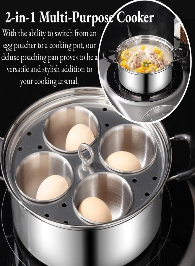 GOVNPJ Egg Poacher Pan, Nonstick Poached Egg Pan Stainless Steel Egg Pan with 4 Cups Egg Cooker Poached Egg Maker for Kitchen - Image 2