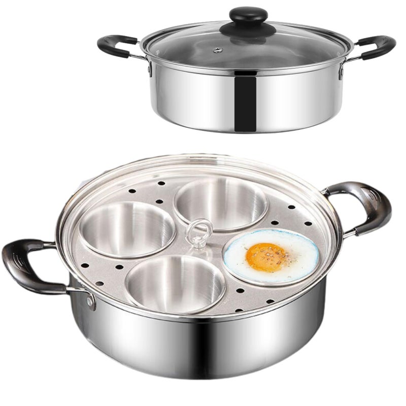 GOVNPJ Egg Poacher Pan, Nonstick Poached Egg Pan Stainless Steel Egg Pan with 4 Cups Egg Cooker Poached Egg Maker for Kitchen - Image 1