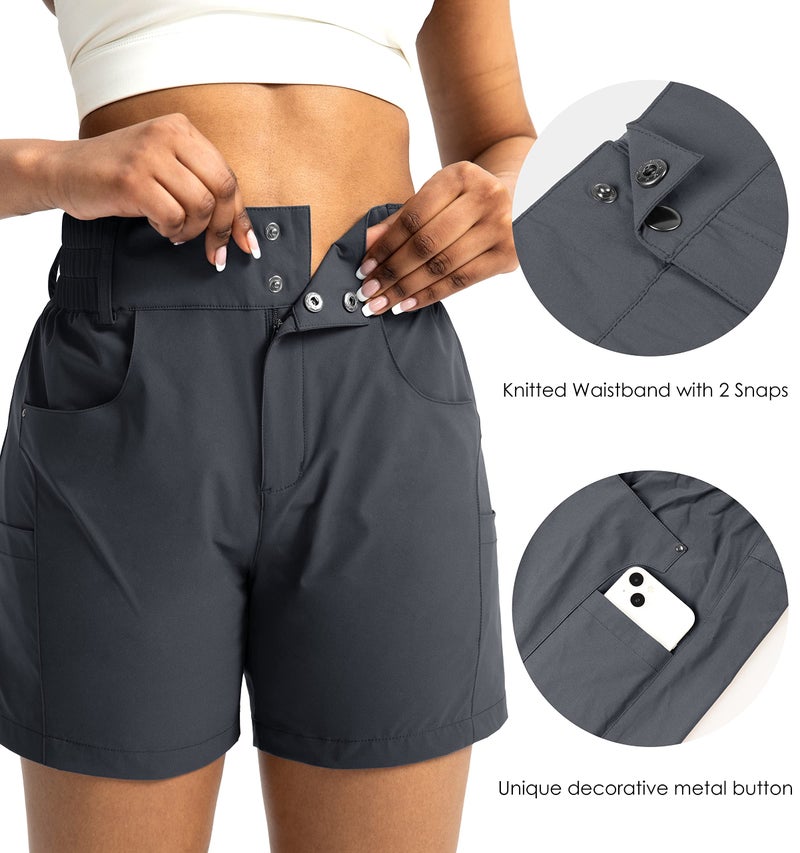 Viodia Women's 5" Hiking Golf Shorts with Pockets High Waist Stretch Cargo Short Shorts for Women Casual Summer Steel Grey - Image 3