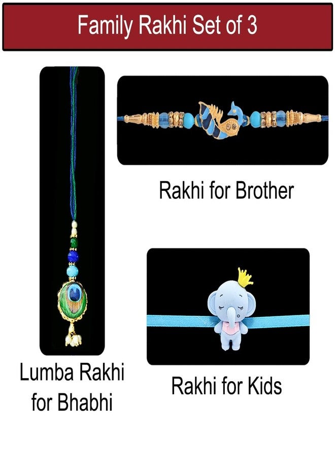 Saugat Traders Family Rakhi Set of 3 for Bhaiya Bhabhi and Kid Combo - Peacock Design Rakhi for Brother and Bhabhi - Cartoon Rakhee for Kids with Roli Chawal Chopra - Image 2