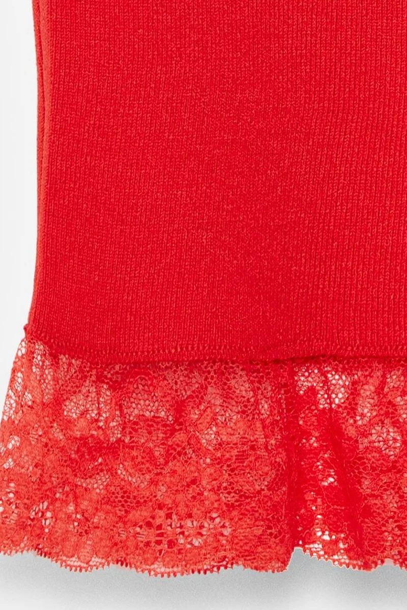 Dilvin Red DILVIN Ribbed Lace Halterneck Blouse for Women | Best Price UAE