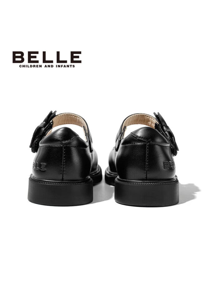 Belle Children's Shoes, Spring And Autumn Kids Leather Shoes, Back-to Student Shoes, Girls' Black Leather Shoes, Flats, Black, Size 33 - Image 5