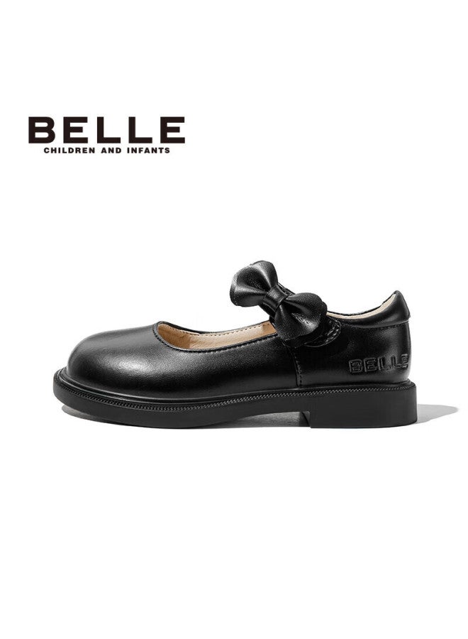 Belle Children's Shoes, Spring And Autumn Kids Leather Shoes, Back-to Student Shoes, Girls' Black Leather Shoes, Flats, Black, Size 33 - Image 4