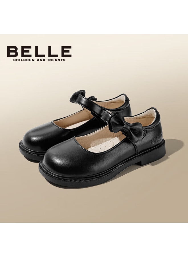 Belle Children's Shoes, Spring And Autumn Kids Leather Shoes, Back-to Student Shoes, Girls' Black Leather Shoes, Flats, Black, Size 33 - Image 2