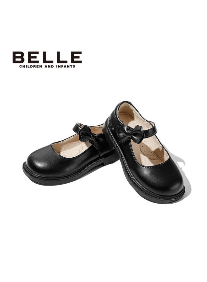 Belle Children's Shoes, Spring And Autumn Kids Leather Shoes, Back-to Student Shoes, Girls' Black Leather Shoes, Flats, Black, Size 33 - Image 3