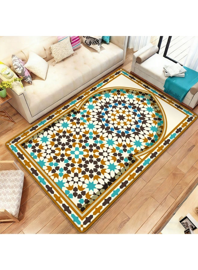 Geometric Mosaic Star Pattern Floor Mat, Non-Slip Polyester Rug for Indoor/Outdoor Use - Image 1