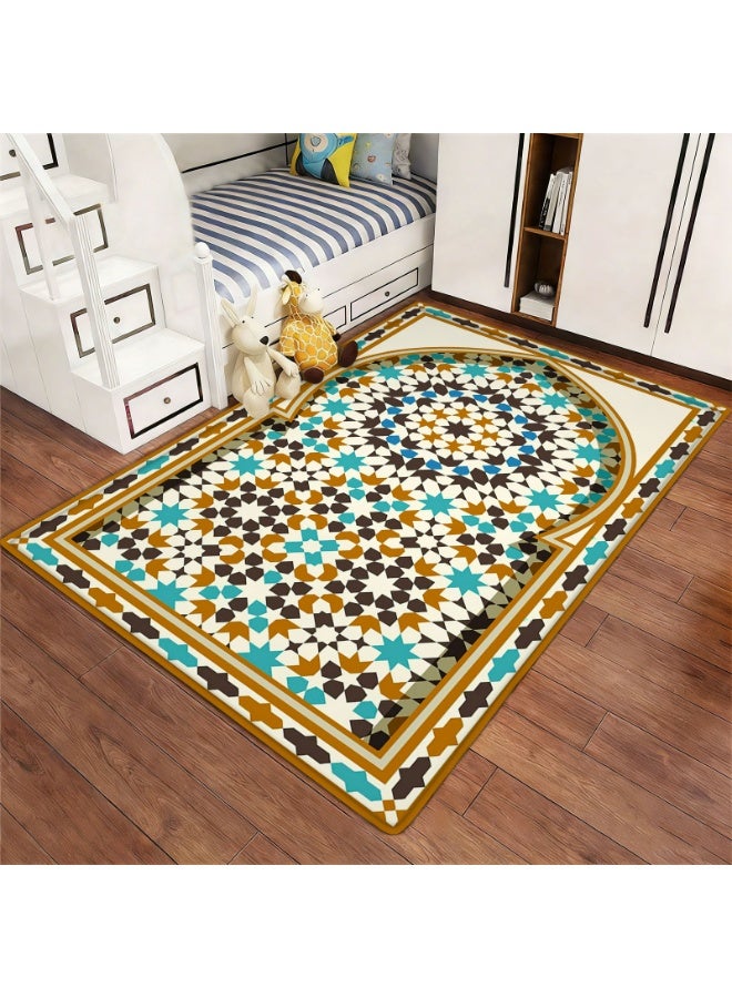 Geometric Mosaic Star Pattern Floor Mat, Non-Slip Polyester Rug for Indoor/Outdoor Use - Image 2