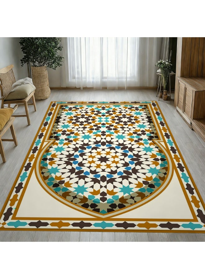 Geometric Mosaic Star Pattern Floor Mat, Non-Slip Polyester Rug for Indoor/Outdoor Use - Image 3