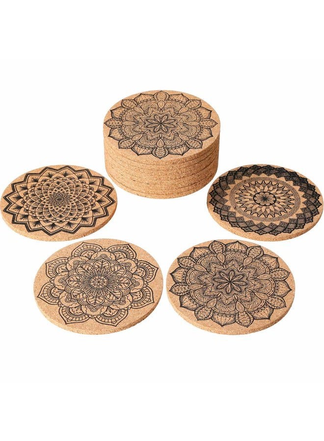 Tatuo 12 Pieces Cork Coasters for Drinks Absorbent Reusable Cup Mat Drink Coaster for Home Restaurant Office and Bar, 4 Inches - Image 1