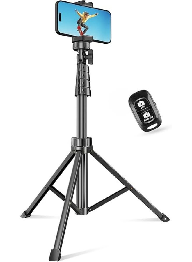 62" Phone Tripod & Selfie Stick – Extendable Tripod Stand with Wireless Remote and Phone Holder – Compatible with Smartphones & Cameras - Image 1