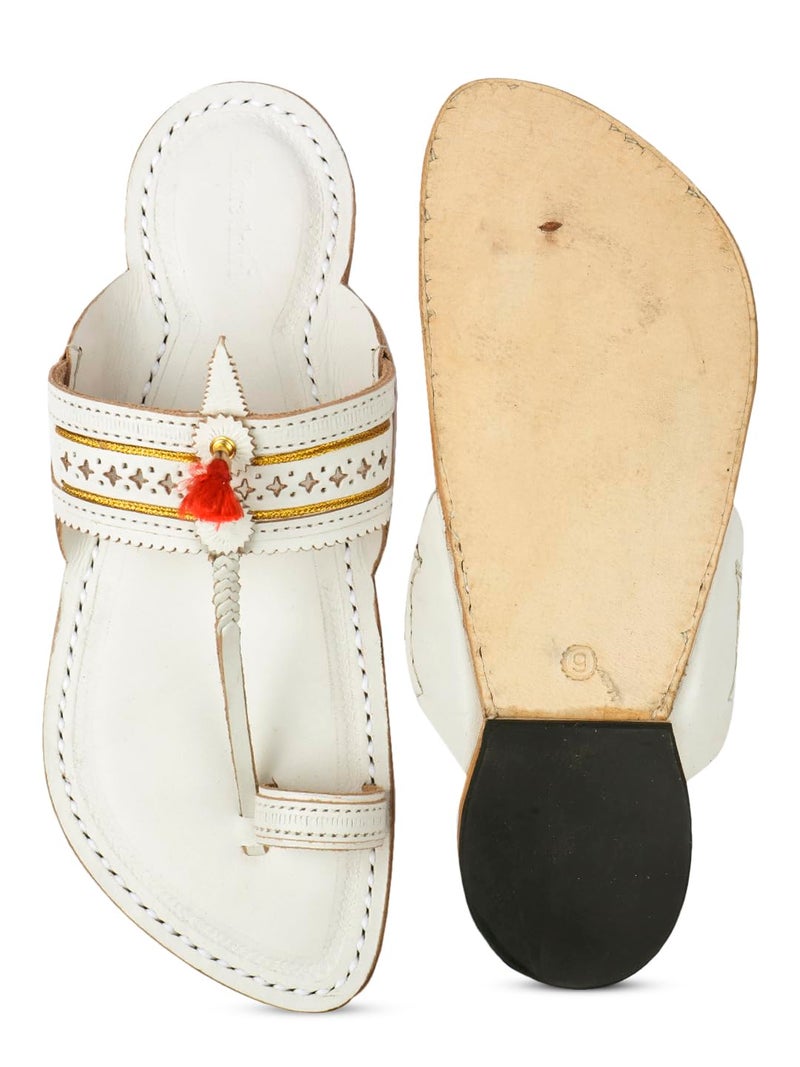 KORAKARI Mens Handmade Kolhapuri Chappal Authentic White with Star Punching Smooth and Comfortable Flip Flops Stylish Anti Slip Design Durable Slipper Sandals Genuine Leather Indian Footwear (UK-08) - Image 5