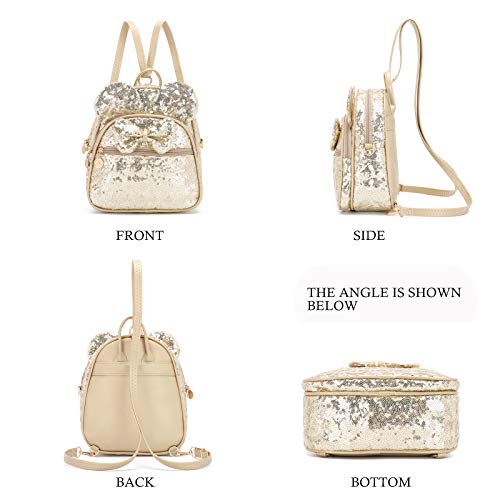 KL928 Girls Bowknot Polka Dot Cute Mini Backpack Small Daypacks Convertible Shoulder Bag Purse for Women (Golden-01) - Image 5