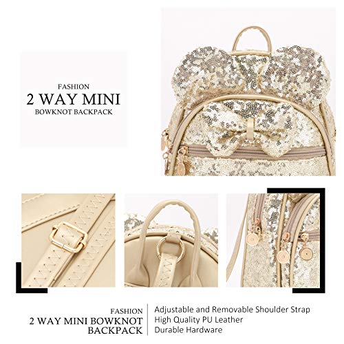 KL928 Girls Bowknot Polka Dot Cute Mini Backpack Small Daypacks Convertible Shoulder Bag Purse for Women (Golden-01) - Image 3