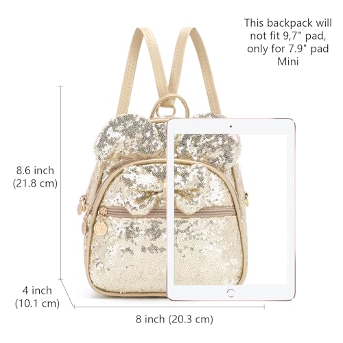 KL928 Girls Bowknot Polka Dot Cute Mini Backpack Small Daypacks Convertible Shoulder Bag Purse for Women (Golden-01) - Image 2