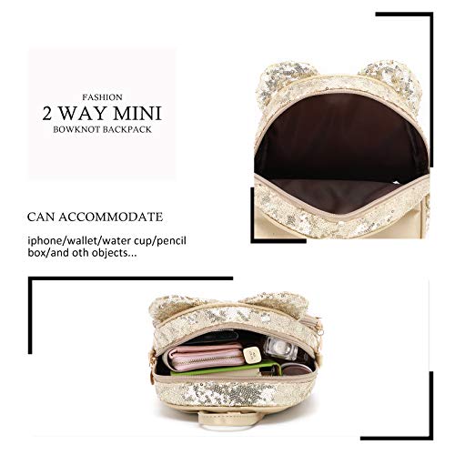 KL928 Girls Bowknot Polka Dot Cute Mini Backpack Small Daypacks Convertible Shoulder Bag Purse for Women (Golden-01) - Image 4