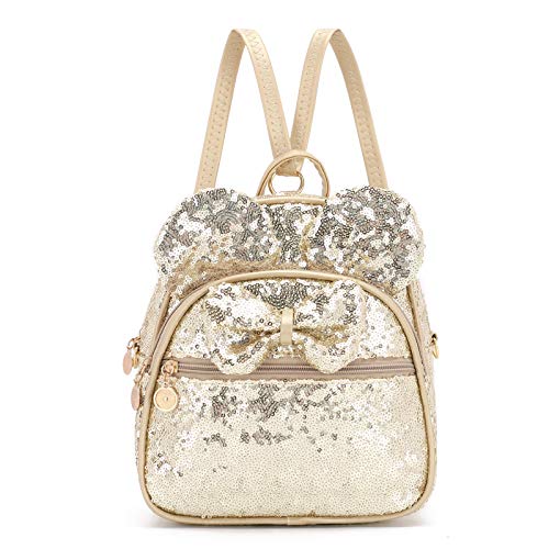 KL928 Girls Bowknot Polka Dot Cute Mini Backpack Small Daypacks Convertible Shoulder Bag Purse for Women (Golden-01) - Image 1