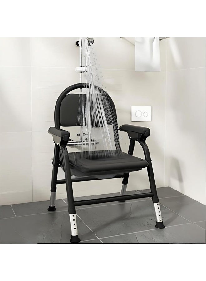 Arabest كرسي مرحاض بجانب السرير، مرحاض قابل للتعديل بارتفاع مع مساند ذراعين وظهر، كرسي مرحاض قابل للطي بجانب السرير، كرسي مرحاض للبالغين مع حامل لفافة ورق لكبار السن وذوي الاحتياجات الخاصة والحوامل (أسود) - Image 5